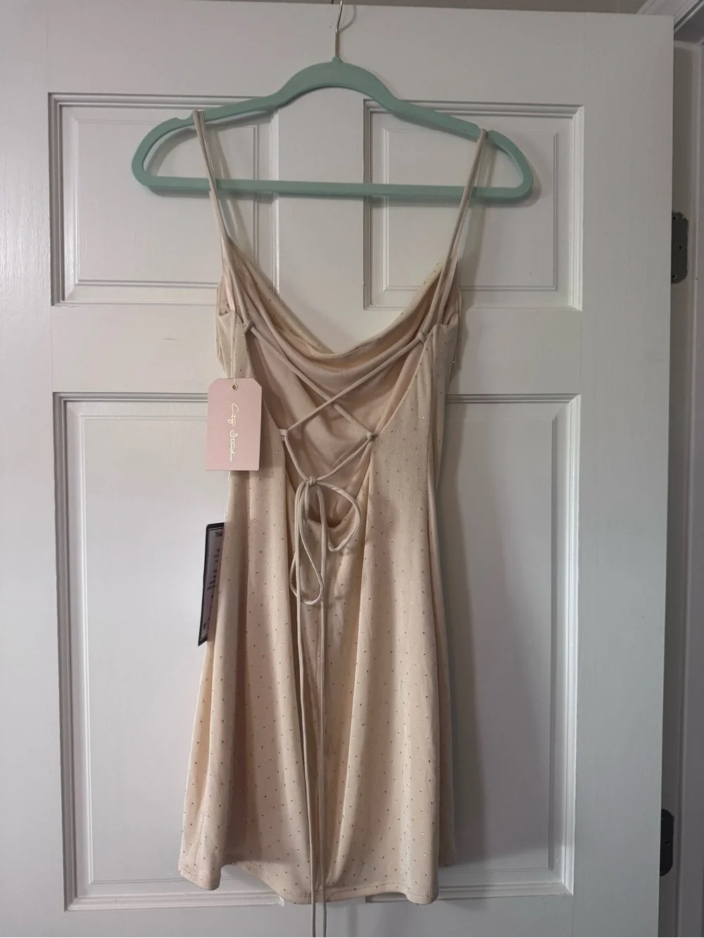 City Studio Cream Cowl Neck Mini Dress with Sparkle